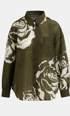 Chemise Essentiel oversize ajourée kaki et blanc cassé