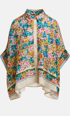 Chemise Essentiel Oversize en soie mélangées à imprimé fleuri jaune, bleue et multicolore