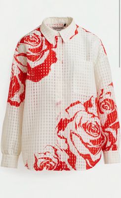 Chemise Essentiel oversize ajourée blanc cassé et orange