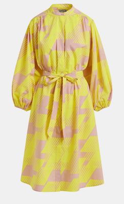 Robe chemise Essentiel genou à col mandarin jaune et brune
