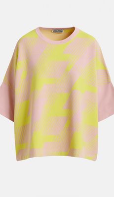 Top Essentiel en maille jacquard rose clair et jaune