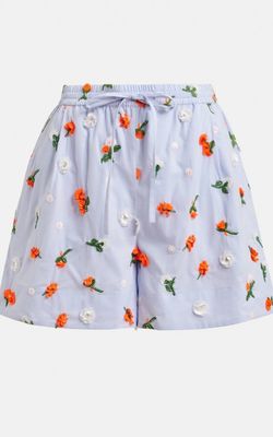 Short Essentiel bleu clair à ornements orange et verts