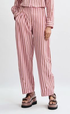 Pantalon Essentiel fuselé rose et brun à rayures
