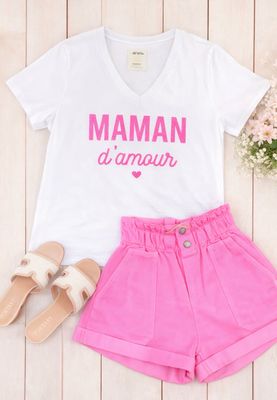 TEE shirt maman d’amour rose fluo la Cabane