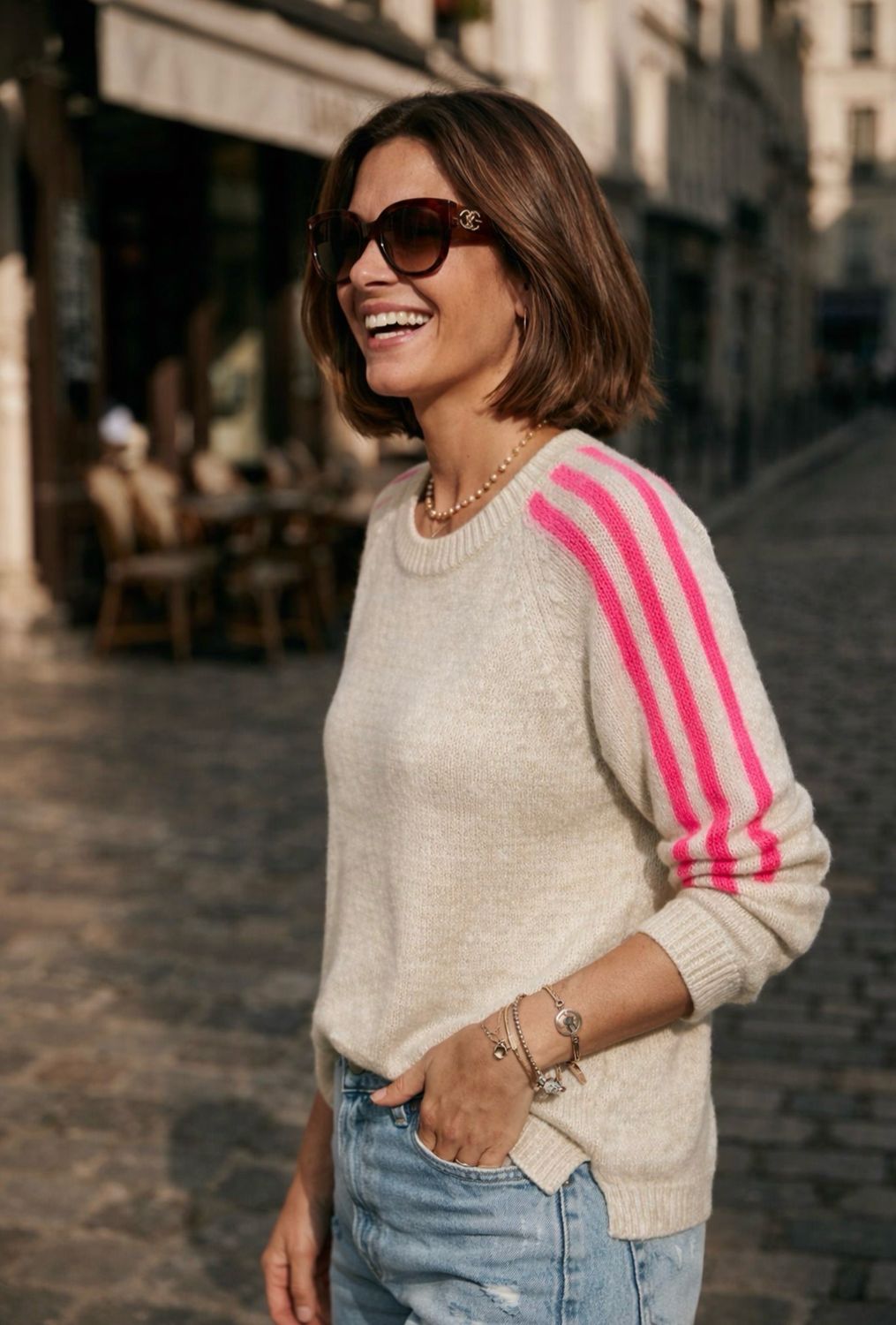 Pull arc en ciel beige la Cabane