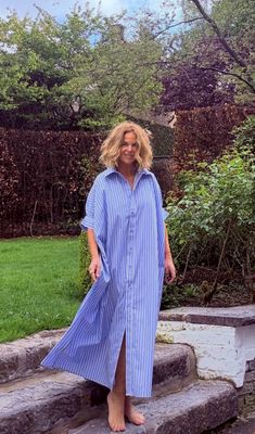 Robe Lilia ciel ligné rose