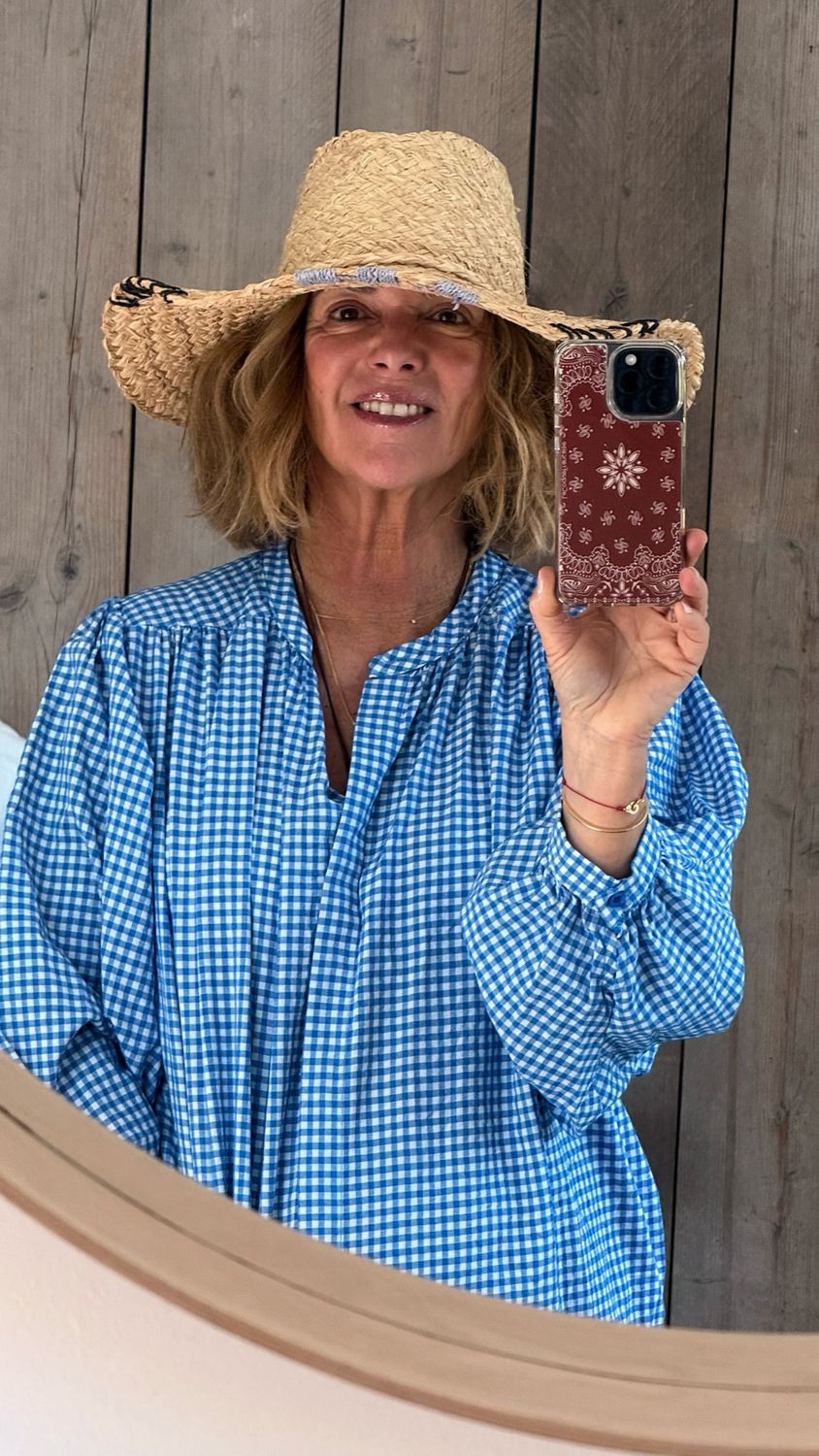 Robe longue Vichy bleu