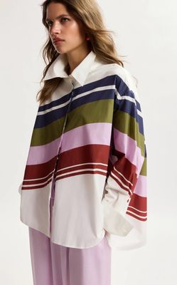 Chemise Essentiel oversize en coton à rayures blanc cassé et multicolore