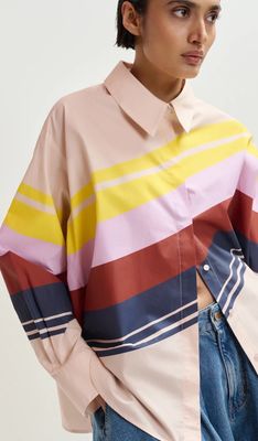 Chemise Essentiel oversize en coton à rayures crème et multicolore