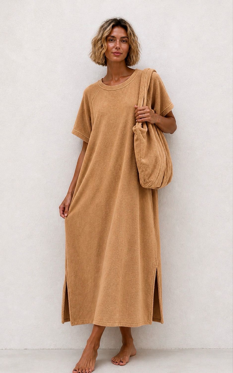 Robe éponge Lou camel