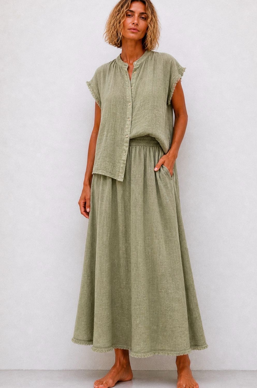 Ensemble Lucie en lin kaki