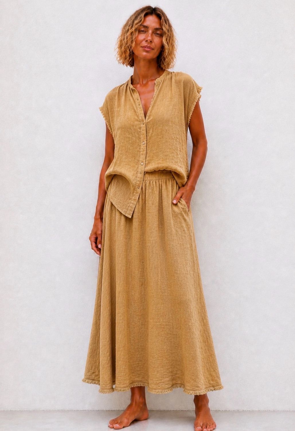Ensemble Lucie en lin Camel