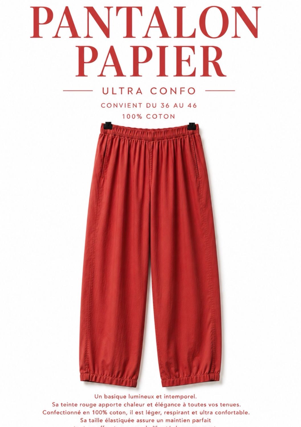 Pantalon papier rouge Pantalon papier rouge