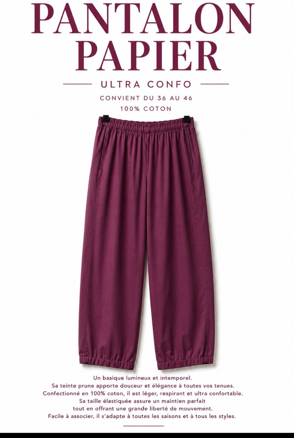 Pantalon papier prune Pantalon papier prune