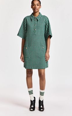 Mini-robe Essentiel à carreaux verte, noire et crème à poches planquées Mini-robe Essentiel à carreaux verte, noire et crème à poches planquées