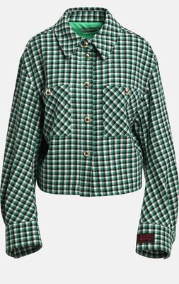 Veste à carreaux Essentiel verte, noire et crème en mélange de laine avec poches plaquées Veste à carreaux Essentiel verte, noire et crème en mélange de laine avec poches plaquées