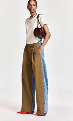 Pantalon Essentiel bi-matière à jambe large marron et jean’s Pantalon Essentiel bi-matière à jambe large marron et jean’s
