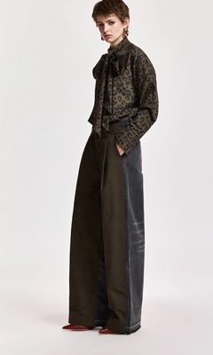 Pantalon Essentiel bi-matière à jambe large kaki et noir Pantalon Essentiel bi-matière à jambe large kaki et noir