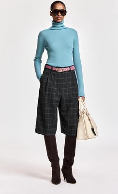 Pull Essentiel en côtes à col roulé bleu clair Pull Essentiel en côtes à col roulé bleu clair