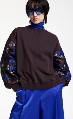 Sweat-shirt Essentiel aux manches en jacquard fleuri marron foncé et bleu cobalt Sweat-shirt Essentiel aux manches en jacquard fleuri marron foncé et bleu cobalt