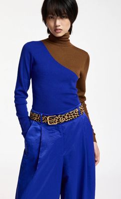 Pull Essentiel à col roulé brun et bleu Pull Essentiel à col roulé brun et bleu
