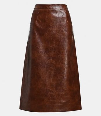 Jupe Essentiel mi-longue en faux cuir croco marron Jupe Essentiel mi-longue en faux cuir croco marron
