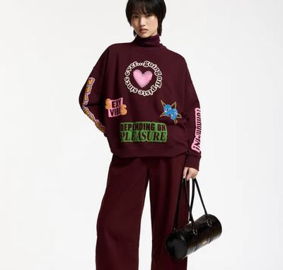 Sweat Essentiel en coton à imprimés graphiques bordeaux et multicolores