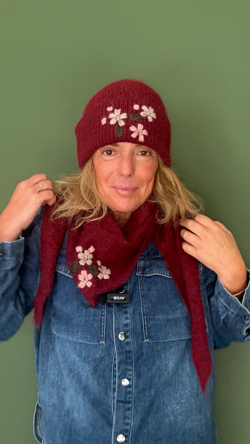 Ensemble bonnet bandana Bordeaux