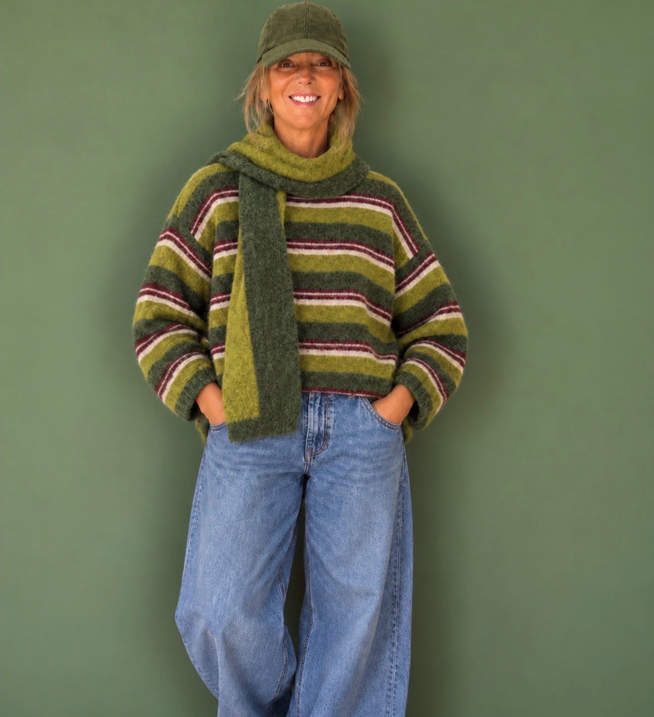 Pull ligné avec écharpe vert la Cabane