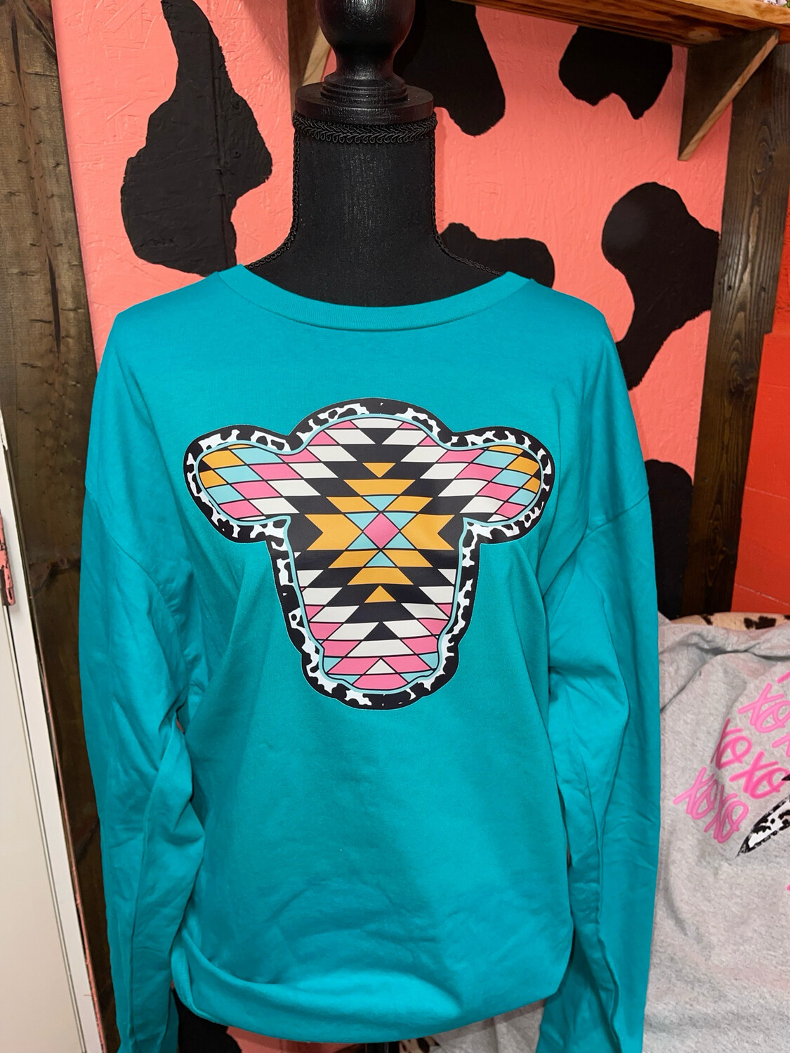 Aztec Cow Long Sleeve Shirt