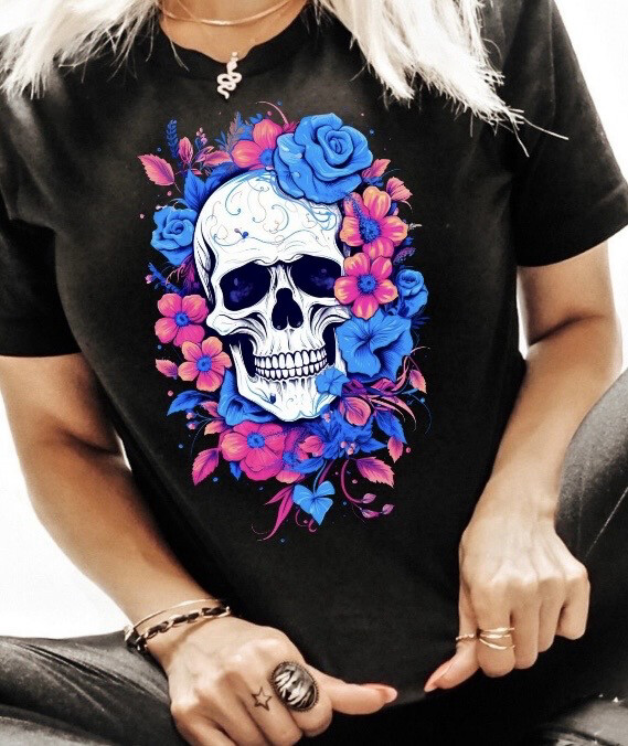 Black Skull Flower Shirt