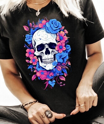 Black Skull Flower Shirt
