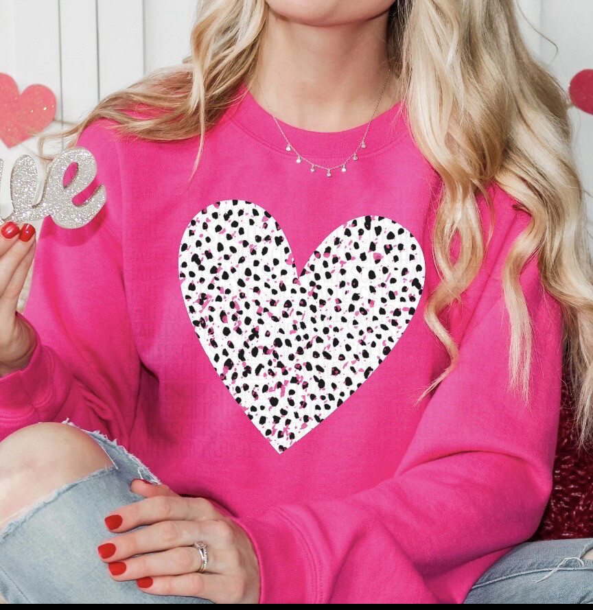 Hot Pink Dot Heart Crew Neck