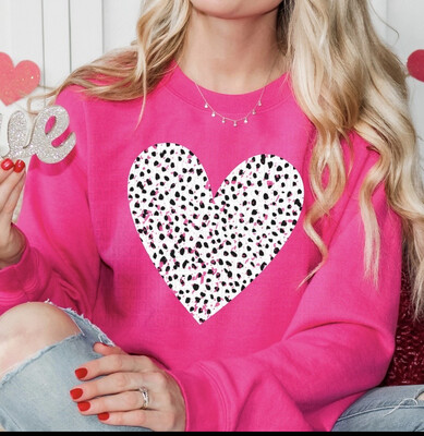 Hot Pink Dot Heart Crew Neck