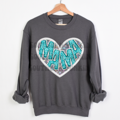 Mama Heart Sequin Crew