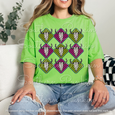 checkered cow skulls shirt