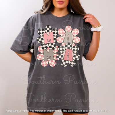 Mama flower checkered shirt