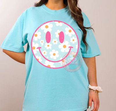 Blue Daisy Flower Smiley Shirt