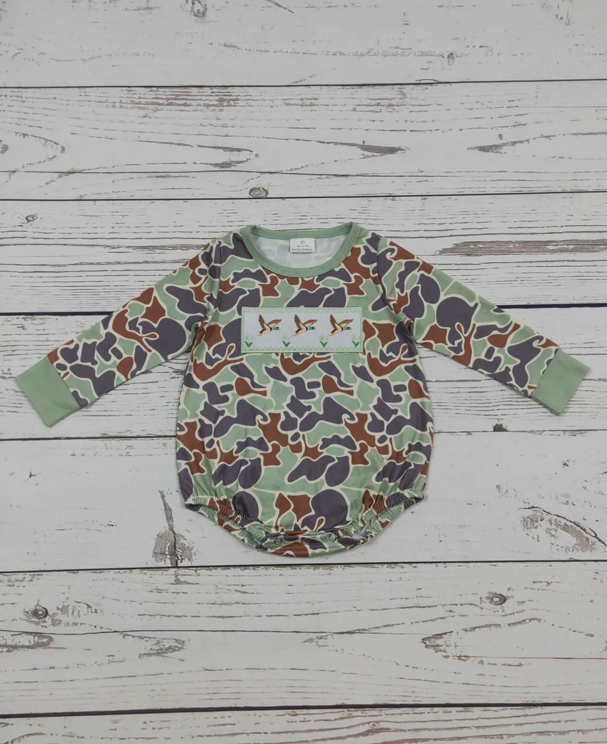 Duck Embroidery Camouflage Romper