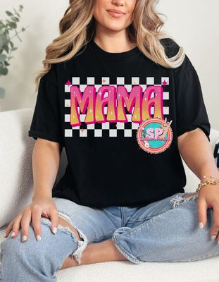 Mama, Pink And Orange Checkered Shirt