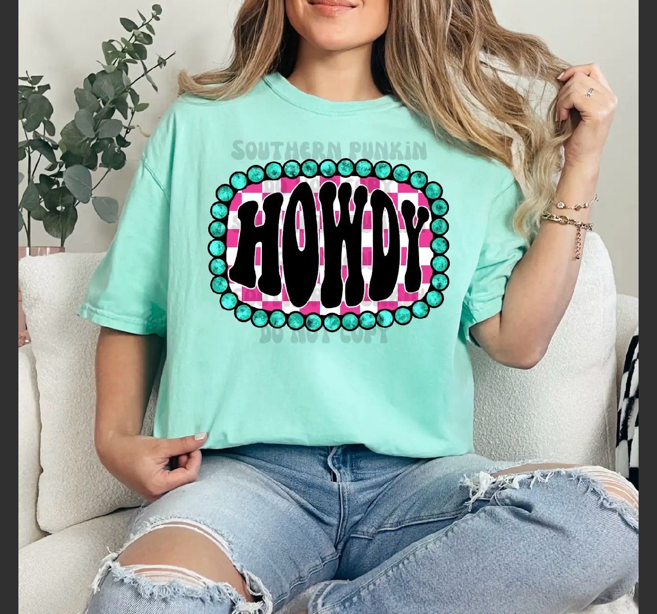Howdy Pink Checkered DTF PRINT