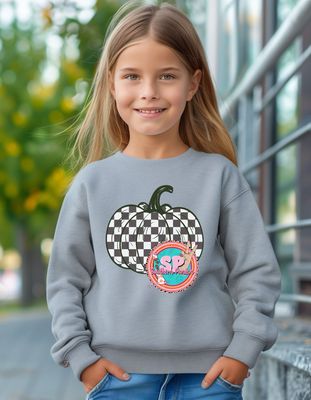 Kids Checkered Pumpkin Crewneck