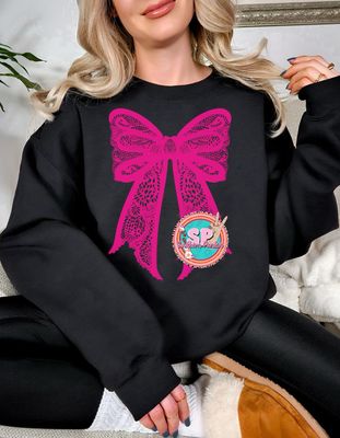 Dark Pink Lace Bow Crewneck
