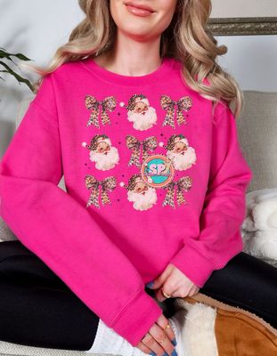 Cheetah Santa Bows Crewneck