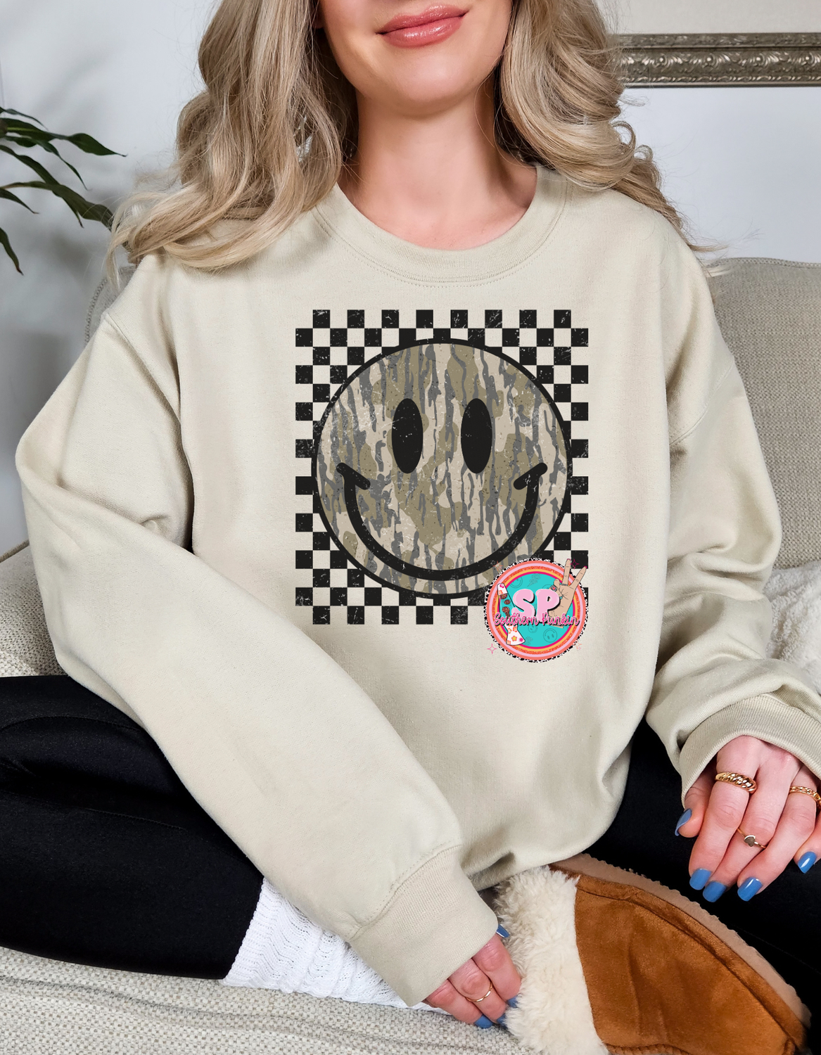 Camo Smiley Crewneck