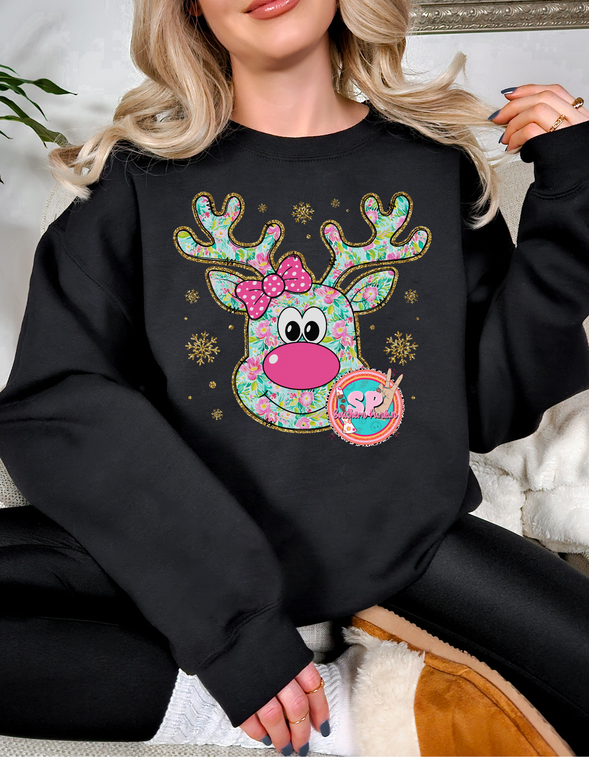 reindeer sparkly crew neck