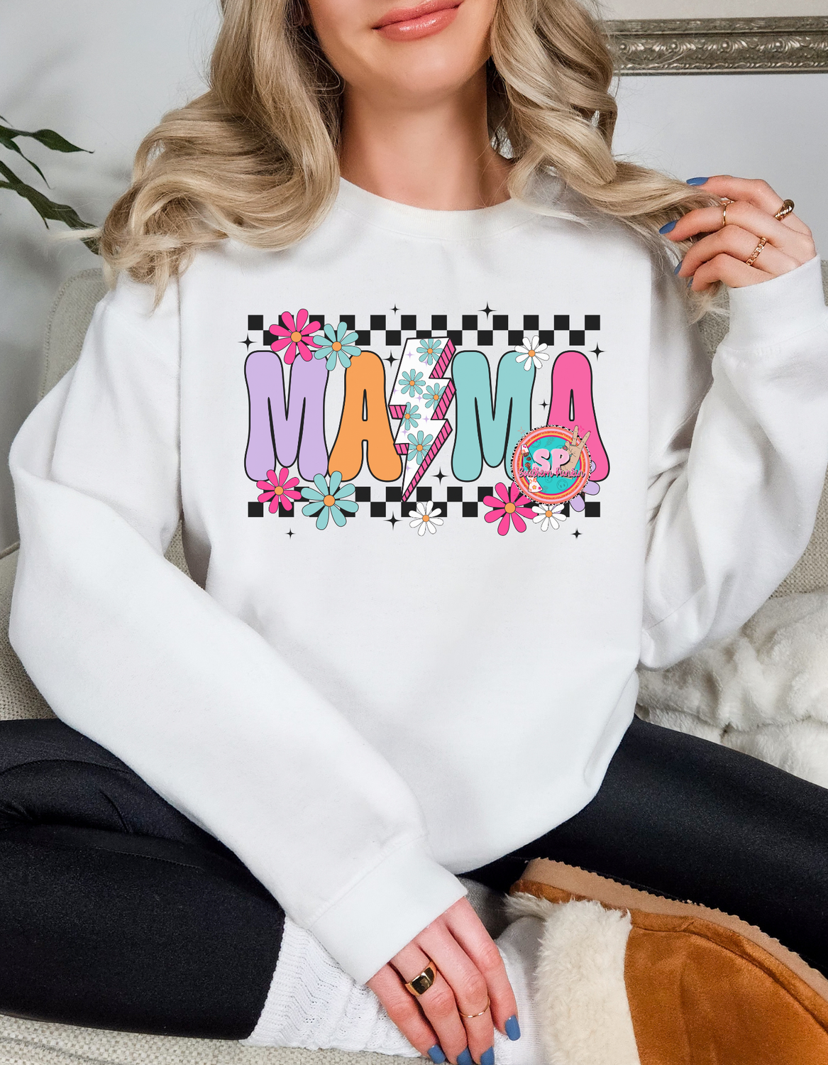 mama retro lightning bolt crewneck