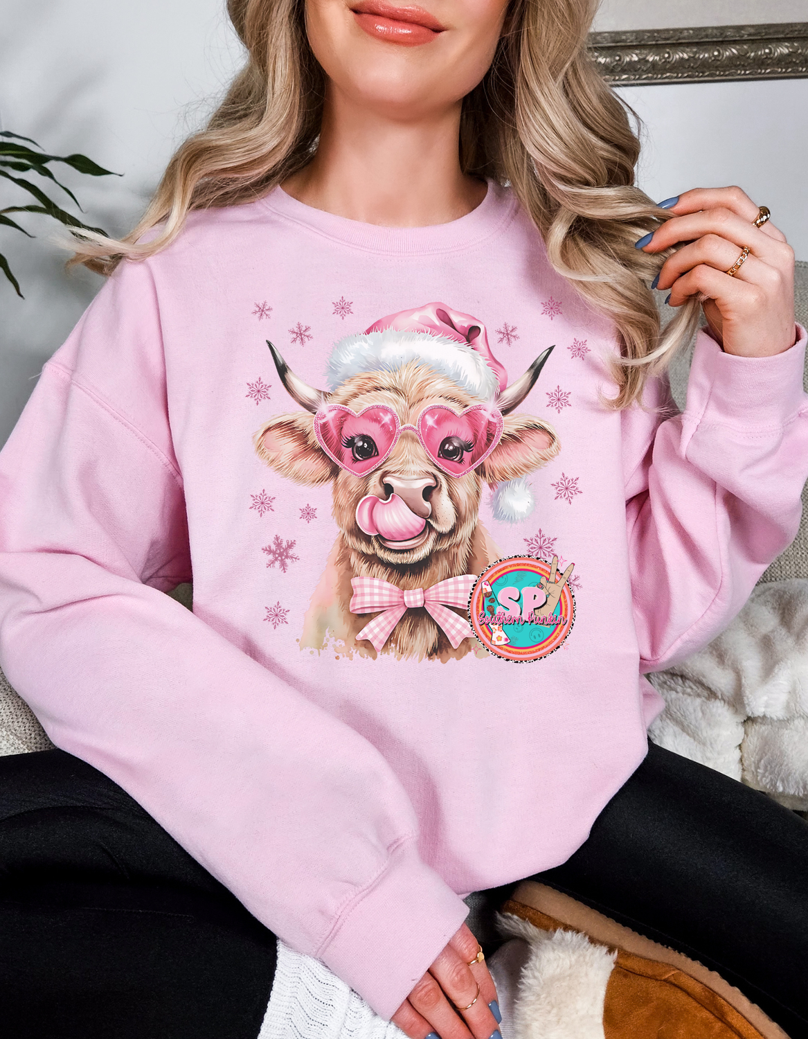 boujee Christmas cow crew neck