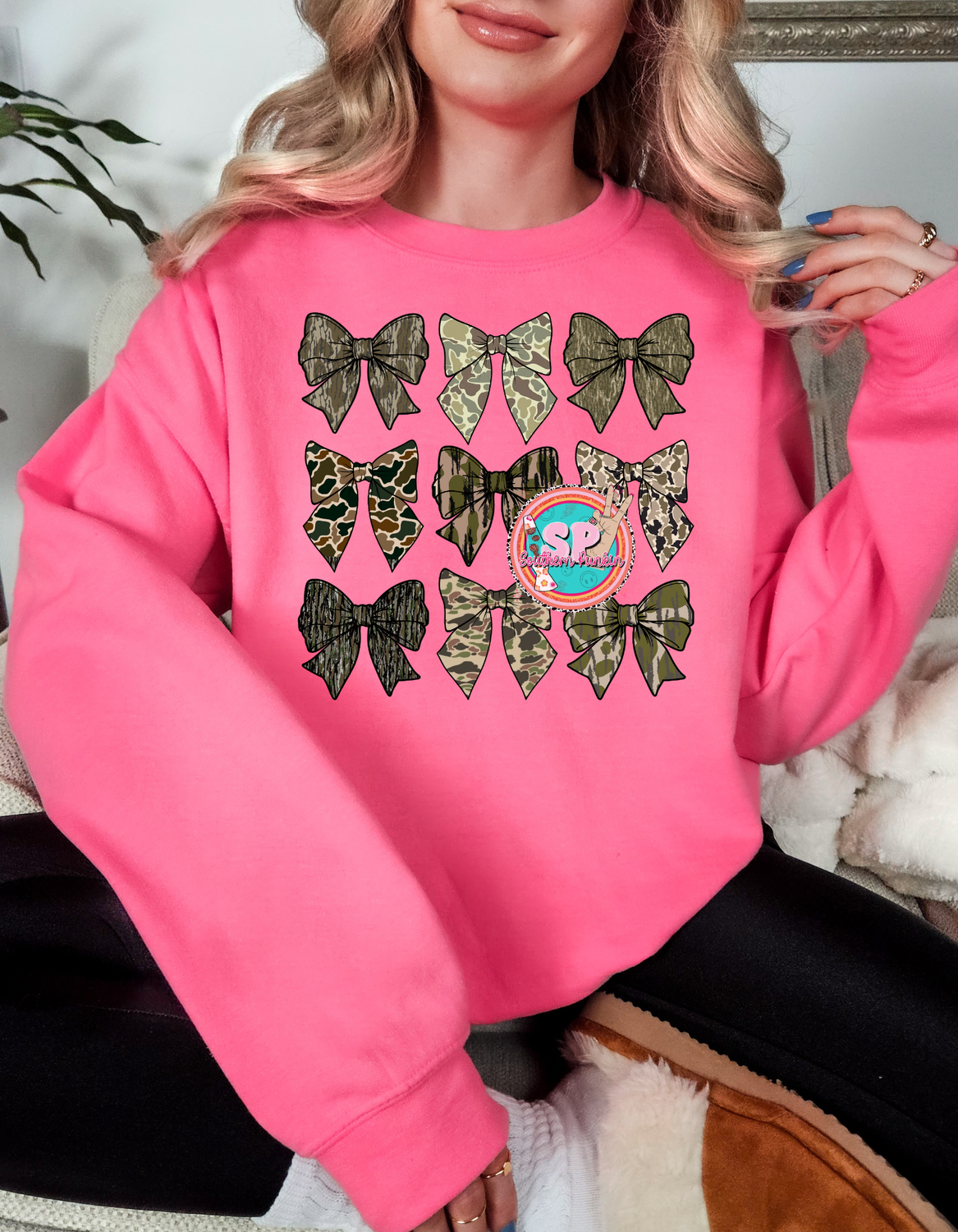 camo bows crewneck
