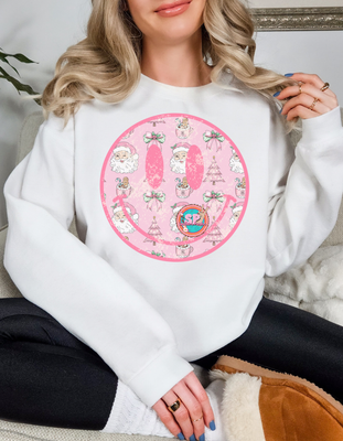 Pink Santa Smiley Crewneck